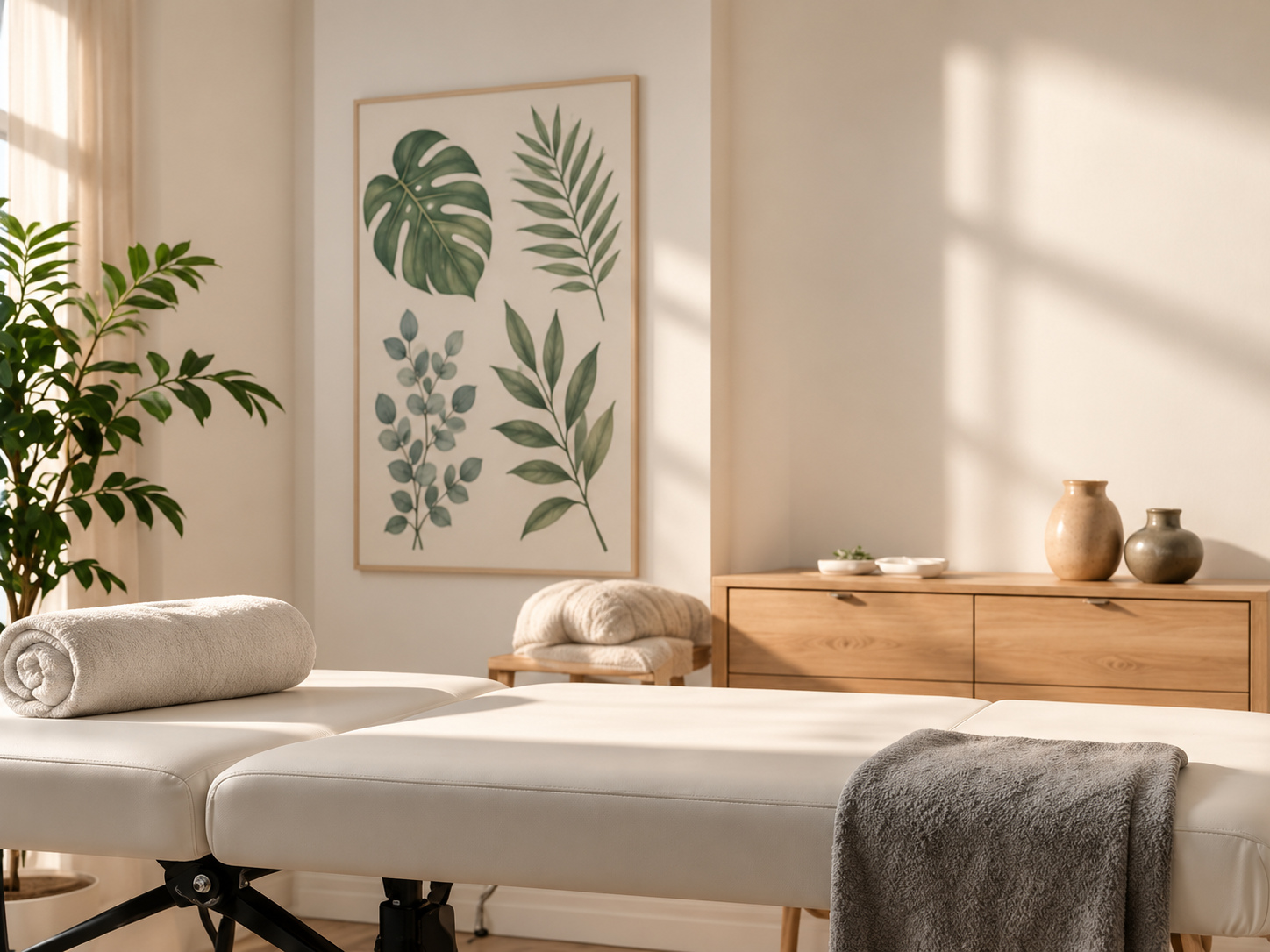Sala de fisioterapia con camilla y luz natural